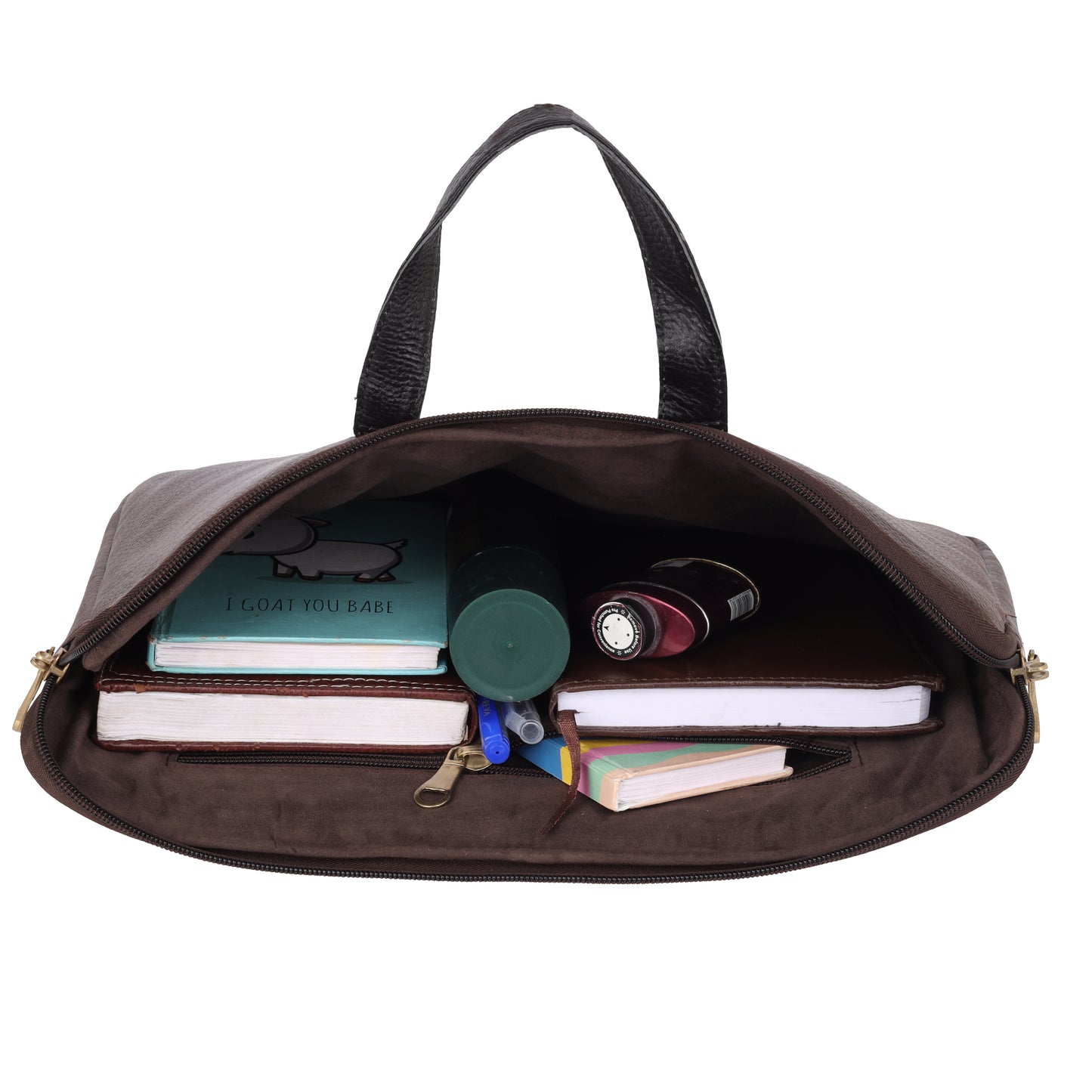 Denion Classic Brown Leather Laptop Bag with Dual Handles