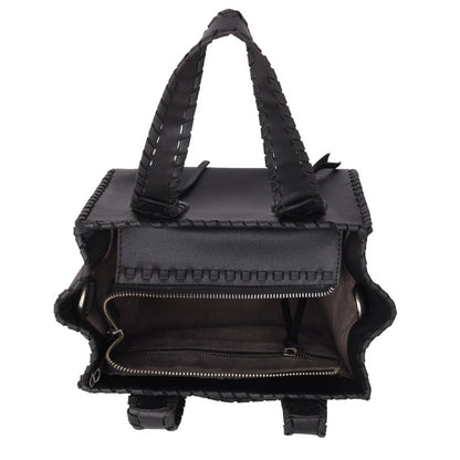 Denion Stylish Black Leather Tote – Handwoven Design Shoulder & Handbag for Women