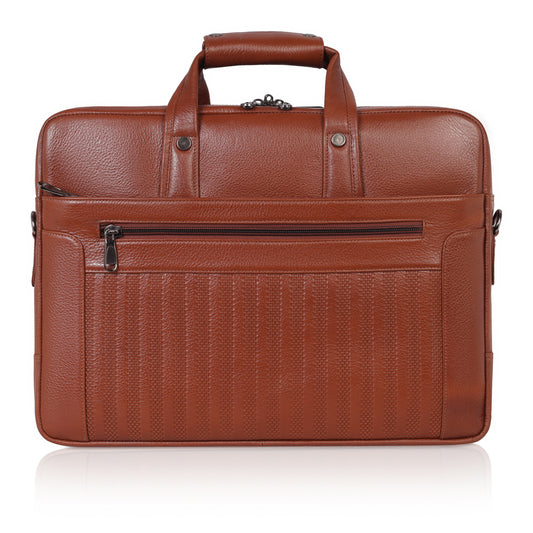 Denion Genuine Tan Leather Laptop Bag with Shoulder Strap – Executive Office Bag