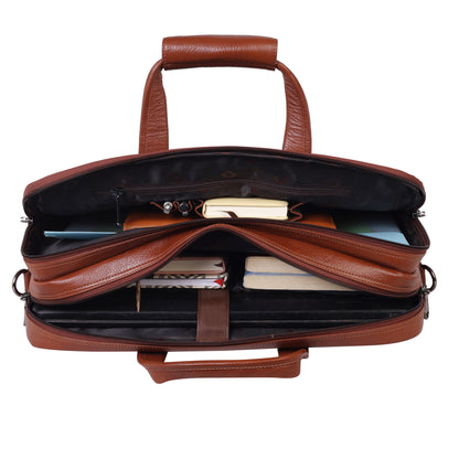 Denion Genuine Tan Leather Laptop Bag with Shoulder Strap – Executive Office Bag