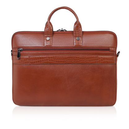 Premium Tan Leather Laptop Bag with Crocodile Design – Denion Business Collection