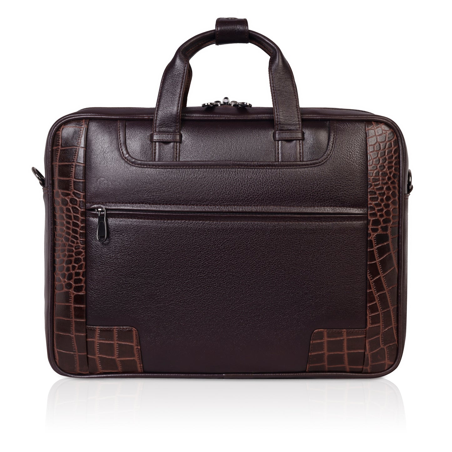 Luxury Dark Brown Leather Laptop Bag with Crocodile-Embossed Design – 16 Inch Business Bag