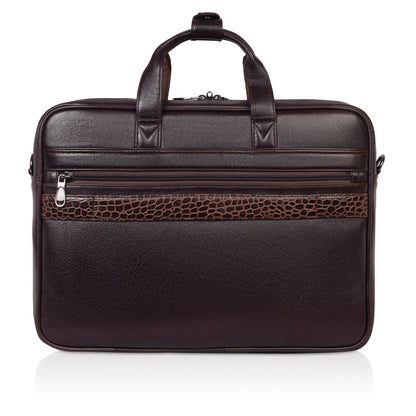 Luxury Dark Brown Leather Laptop Bag with Crocodile-Embossed Design – 16 Inch Business Bag