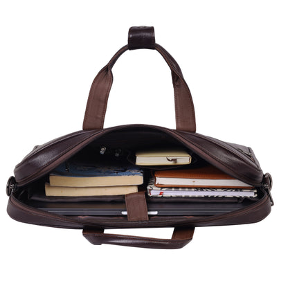 Luxury Dark Brown Leather Laptop Bag with Crocodile-Embossed Design – 16 Inch Business Bag