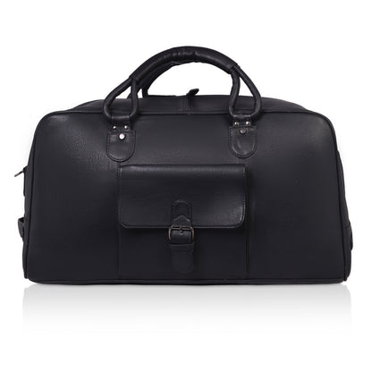 Denion Classic Black Leather Travel Duffel Bag with Shoulder Strap – Spacious Overnight & Weekender Bag"