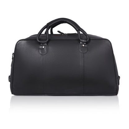 Denion Classic Black Leather Travel Duffel Bag with Shoulder Strap – Spacious Overnight & Weekender Bag"