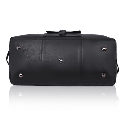 Denion Classic Black Leather Travel Duffel Bag with Shoulder Strap – Spacious Overnight & Weekender Bag"