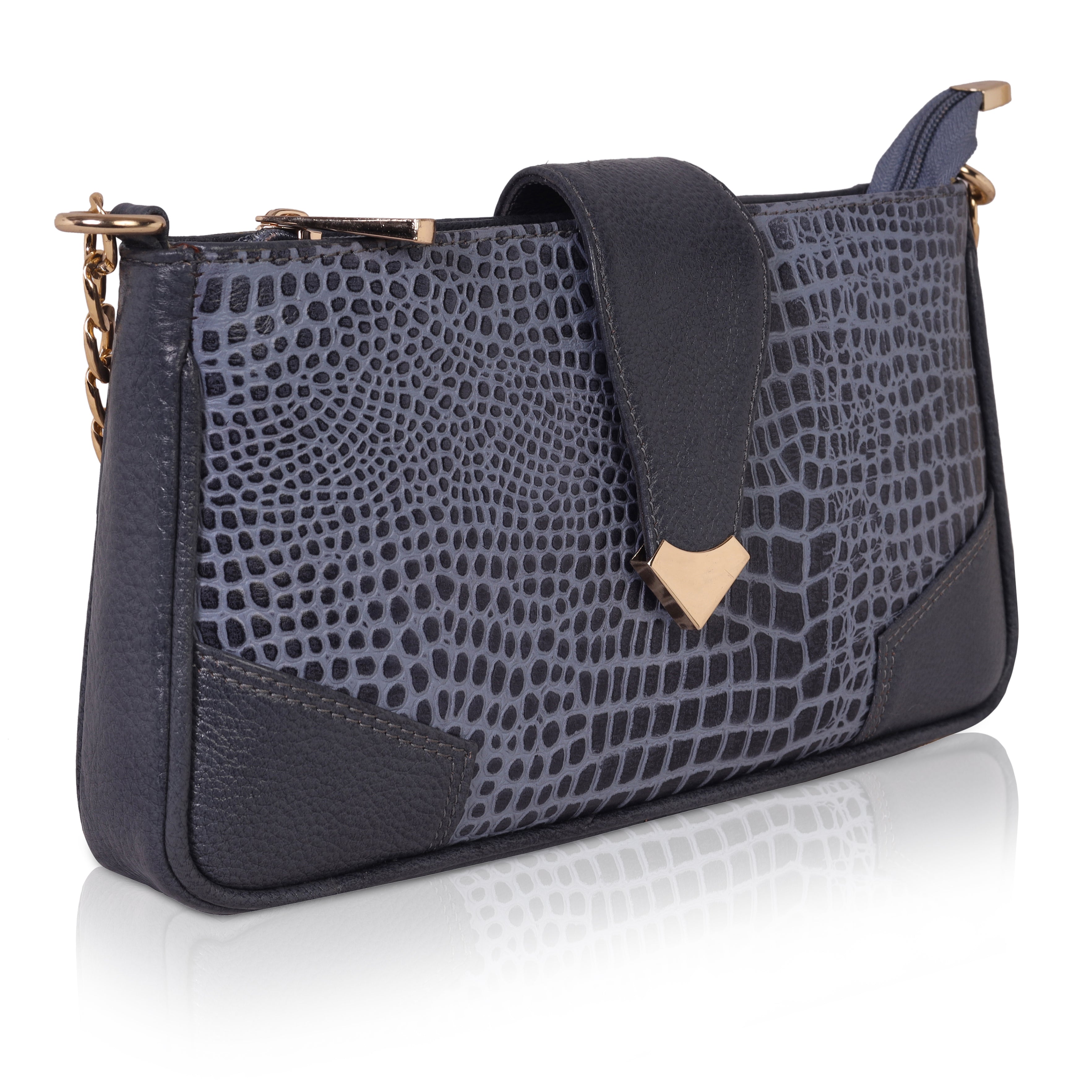 👜 Denion Elegant Croc-Textured Leather Sling Bag – Stylish Shoulder & Crossbody Bag with Gold Chain for Women