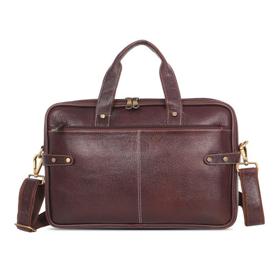 DENION Office Leather Laptop Messenger Bag for Men | Fits up to 16 Inch Laptops | 3 Compartments | 12x16x3 Inches Shoulder &Hand Bag – Brown Design 7