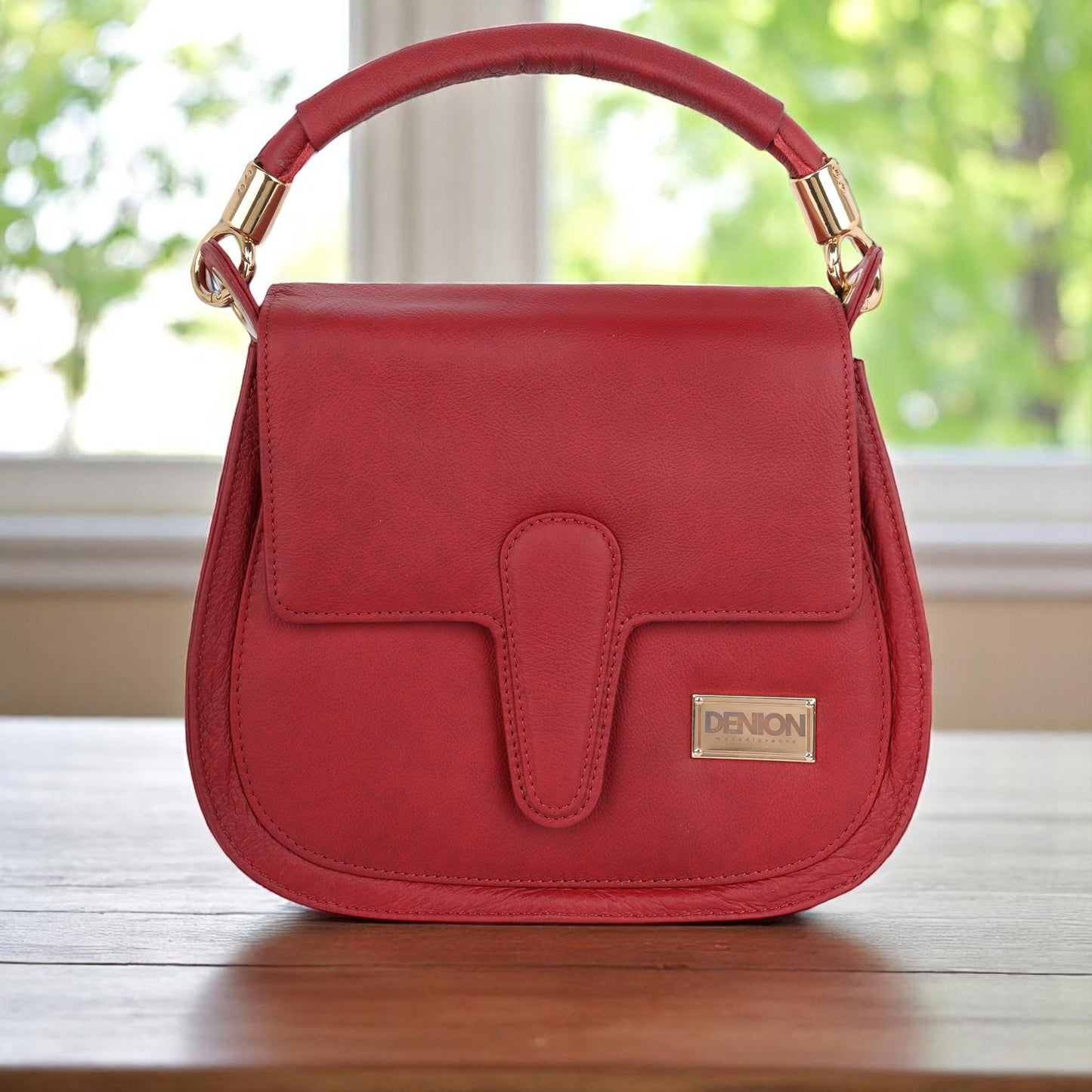 Denion Classic Brown Leather Laptop Bag with Dual Handles