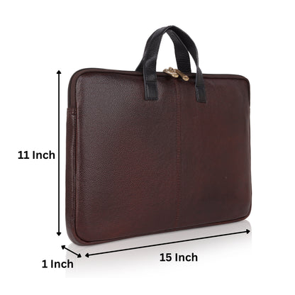 Denion Classic Brown Leather Laptop Bag with Dual Handles