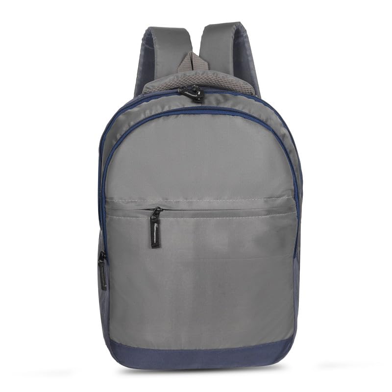 DENION Casual Backpack with 3 Compartments &Front Pocket | 17x12x5 Inches Polyester School &College Bag for Boys, Girls, Men &Women | Ideal for Office, Study &Travel – Grey