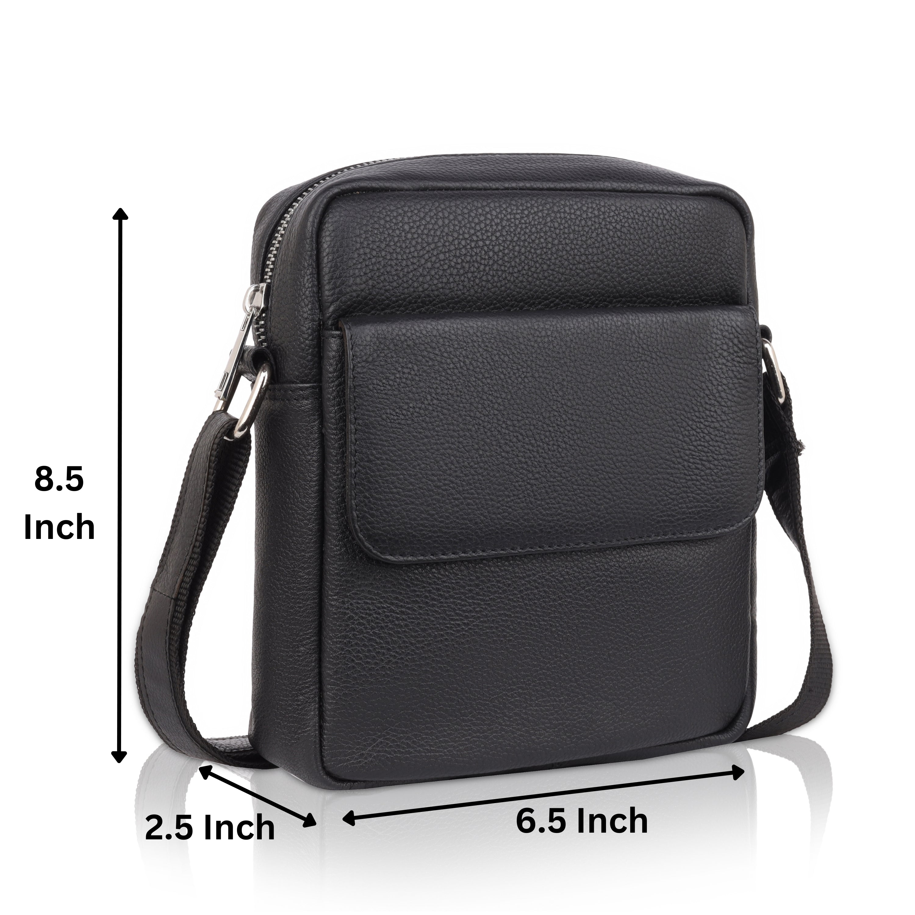 Denion Men’s Black Leather Crossbody Sling Bag – Stylish Shoulder & Messenger Bag for Travel, Office & Everyday Use
