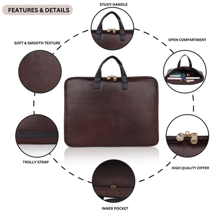 Denion Classic Brown Leather Laptop Bag with Dual Handles