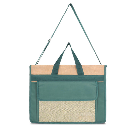 DENION Office Jute Laptop Messenger Bag for Men | Fits up to 16 Inch Laptops | 3 Compartments | 12x16x4 Inches Eco-Friendly Professional Shoulder &Hand Bag-Green A