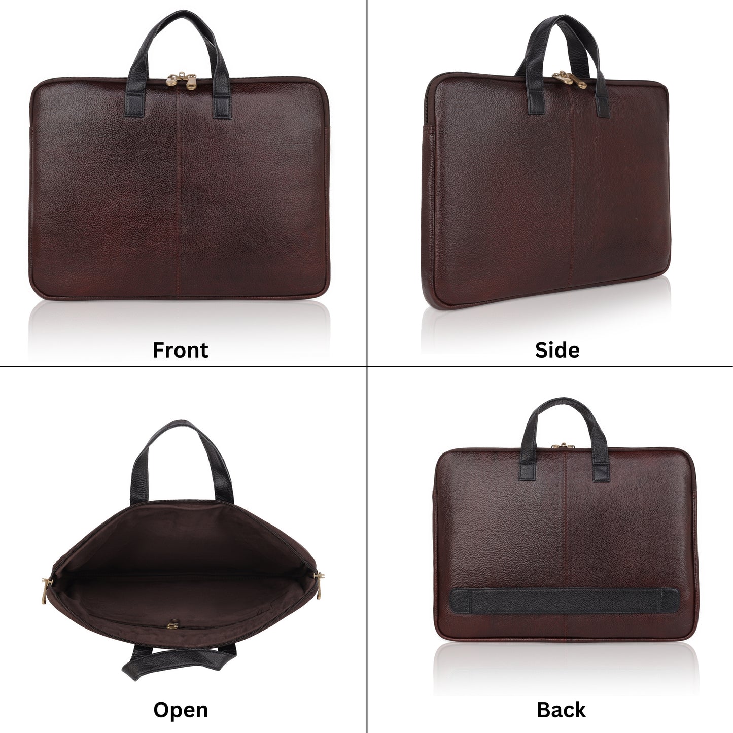 Denion Classic Brown Leather Laptop Bag with Dual Handles