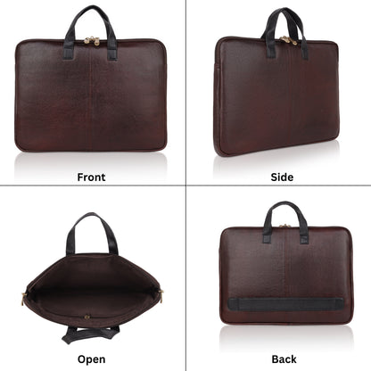 Denion Classic Brown Leather Laptop Bag with Dual Handles