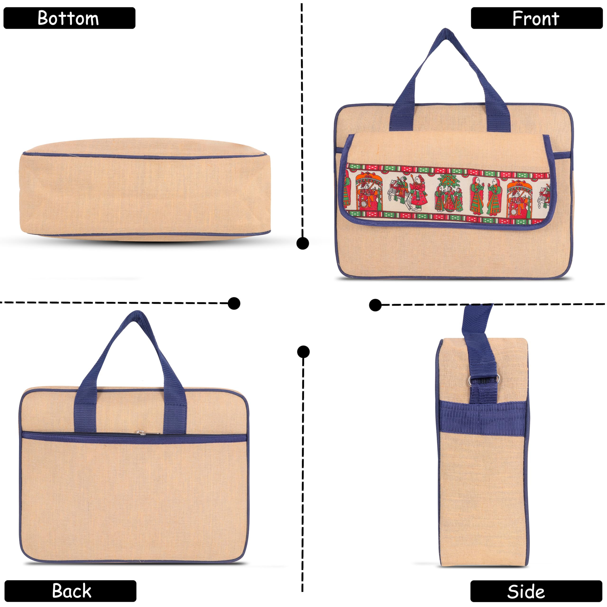 DENION Office Jute Laptop Messenger Bag for Men | Fits up to 16 Inch Laptops | 3 Compartments | 12x16x4 Inches Eco-Friendly Professional Shoulder &Hand Bag-Blue Printed B