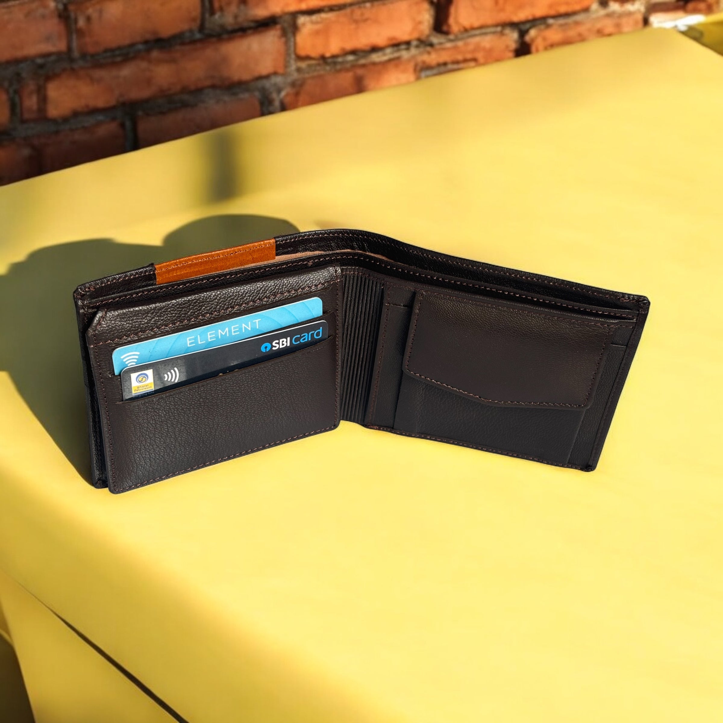 Denion Genuine Leather Wallet for Men – Bi-Fold Design with Coin Pocket, Card Slots & Embossed Branding