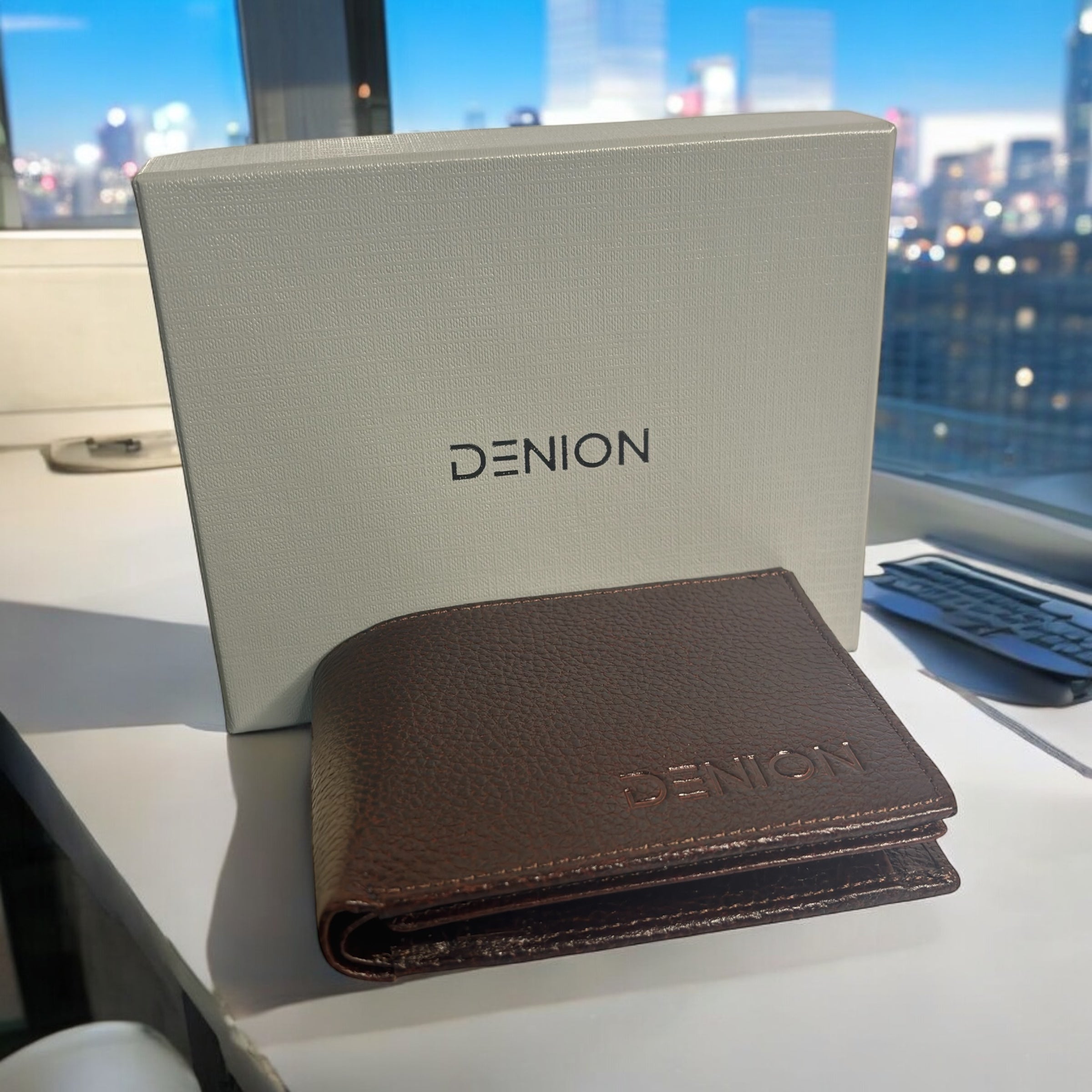 Denion Genuine Leather Wallet for Men – Bi-Fold Design with Coin Pocket, Card Slots & Embossed Branding