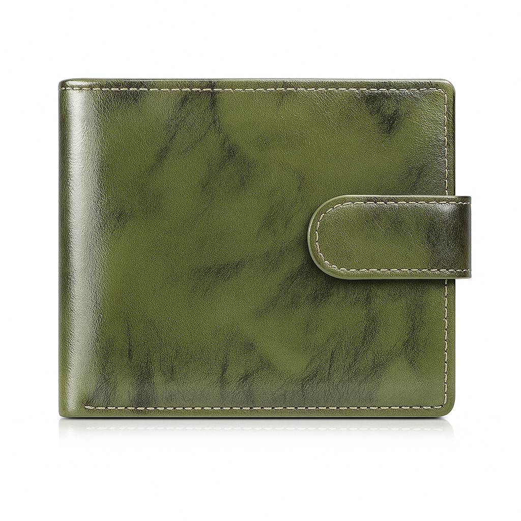 Denion Premium Green Leather Wallet for Men – Bi-Fold Design with Button Closure