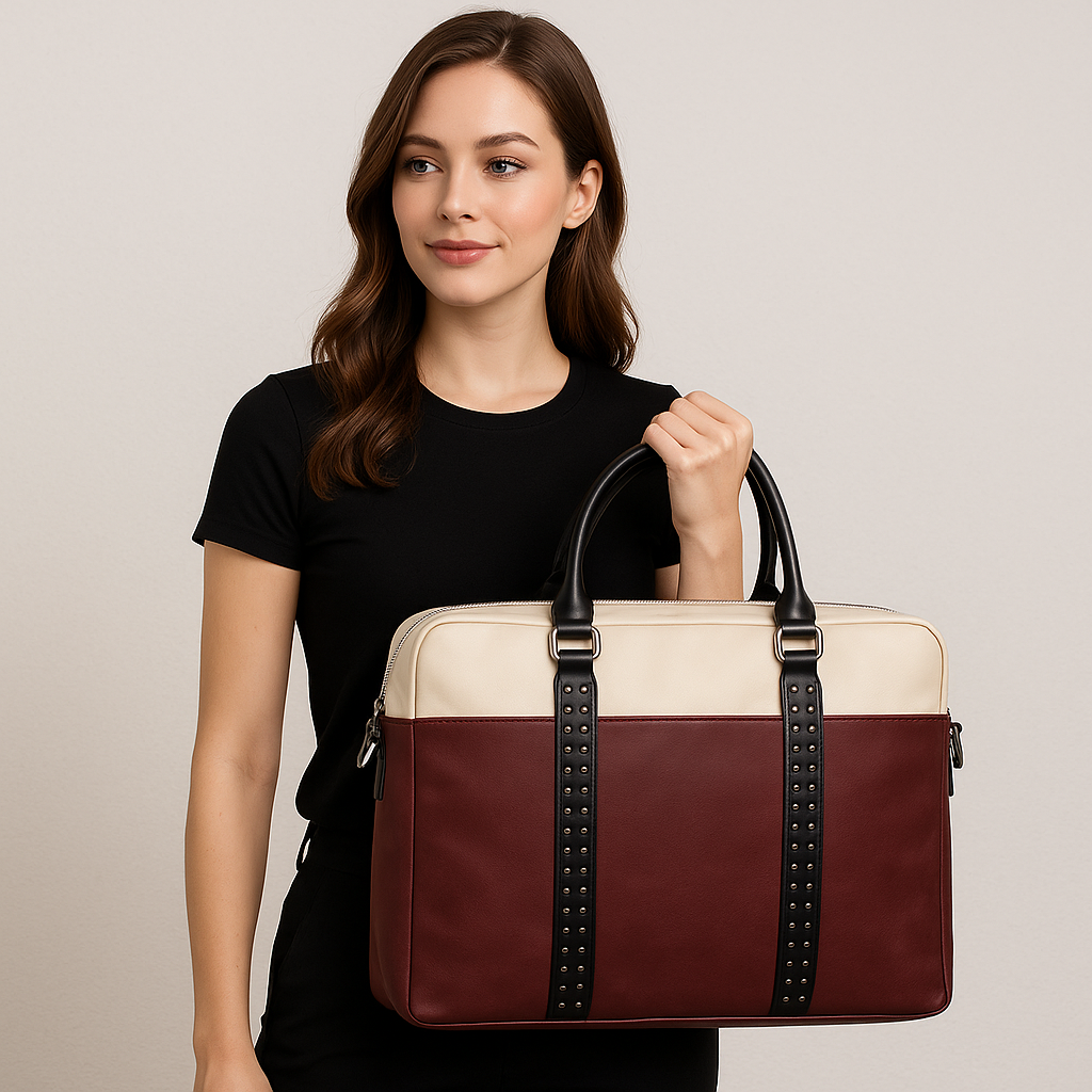 Denion Two-Tone Leather Laptop Bag – Premium Office Briefcase with Shoulder Strap for Men & Women