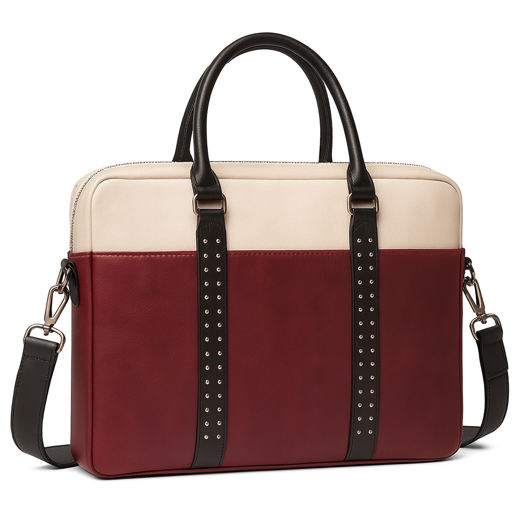 Denion Two-Tone Leather Laptop Bag – Premium Office Briefcase with Shoulder Strap for Men & Women