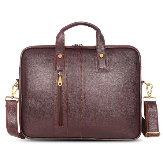 DENION Office Leather Laptop Messenger Bag for Men | Fits up to 16 Inch Laptops | 3 Compartments | 12x16x3 Inches Shoulder &Hand Bag – Brown Design 6