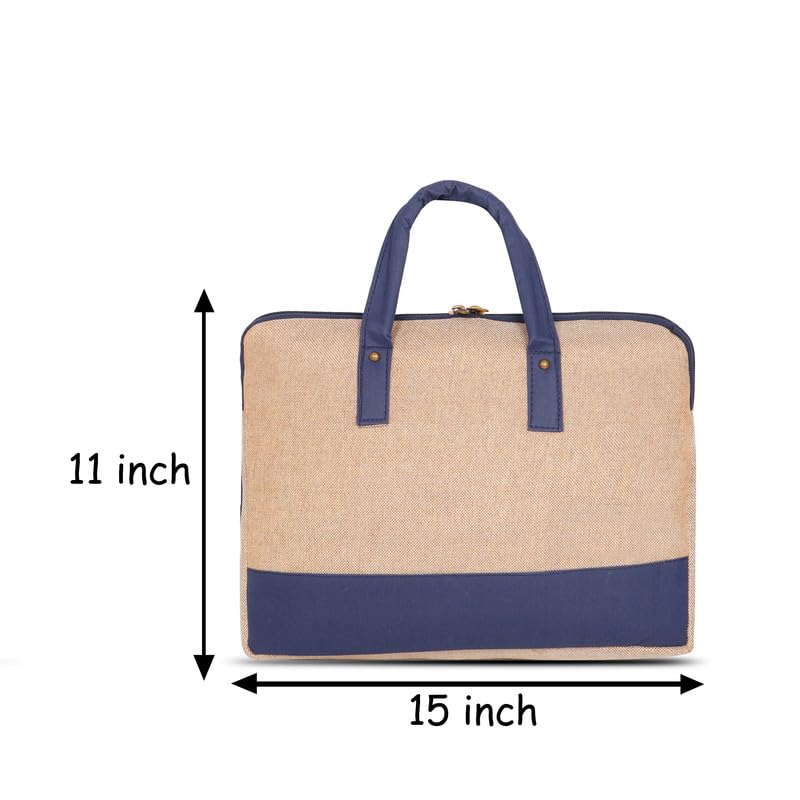 DENION Office Jute Laptop Messenger Bag for Men | Fits up to 16 Inch Laptops | 3 Compartments | 12x16x4 Inches Eco-Friendly Professional Shoulder &Hand Bag-Blue